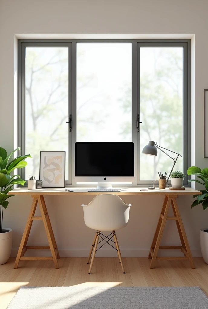 Room with computer during the day without person