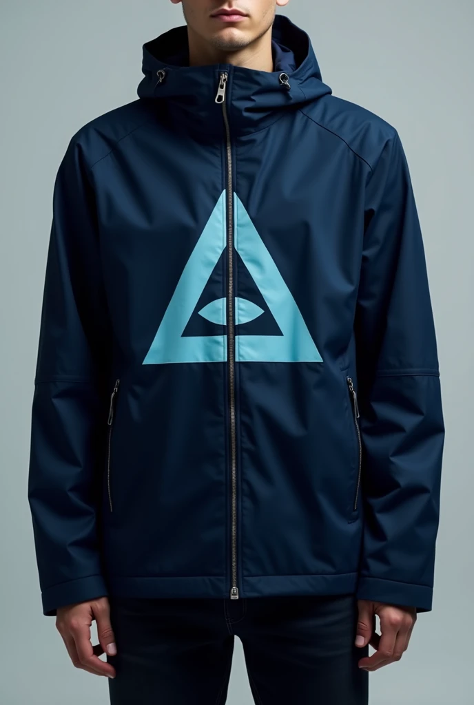 Design for a navy blue jacket related to current fashion With a triangle mark and an eye in the middle like an illumination