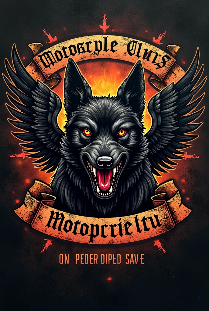 I need a motorcycle club crest with an angry mongrel dog in the middle