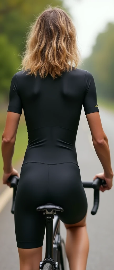 (highly detailed) Hot young tennage girl is wearing dark matte black bike suit with cycling shorts made out of spandex she has blond wavy hair freckles and her ass is bigger her brest is big HD real photo 8K she is fit her waist is slim she is looking very young her brest is very big she curves 
her face is looking very young and thin  she is looking young  she is riding cycle she has big ass 