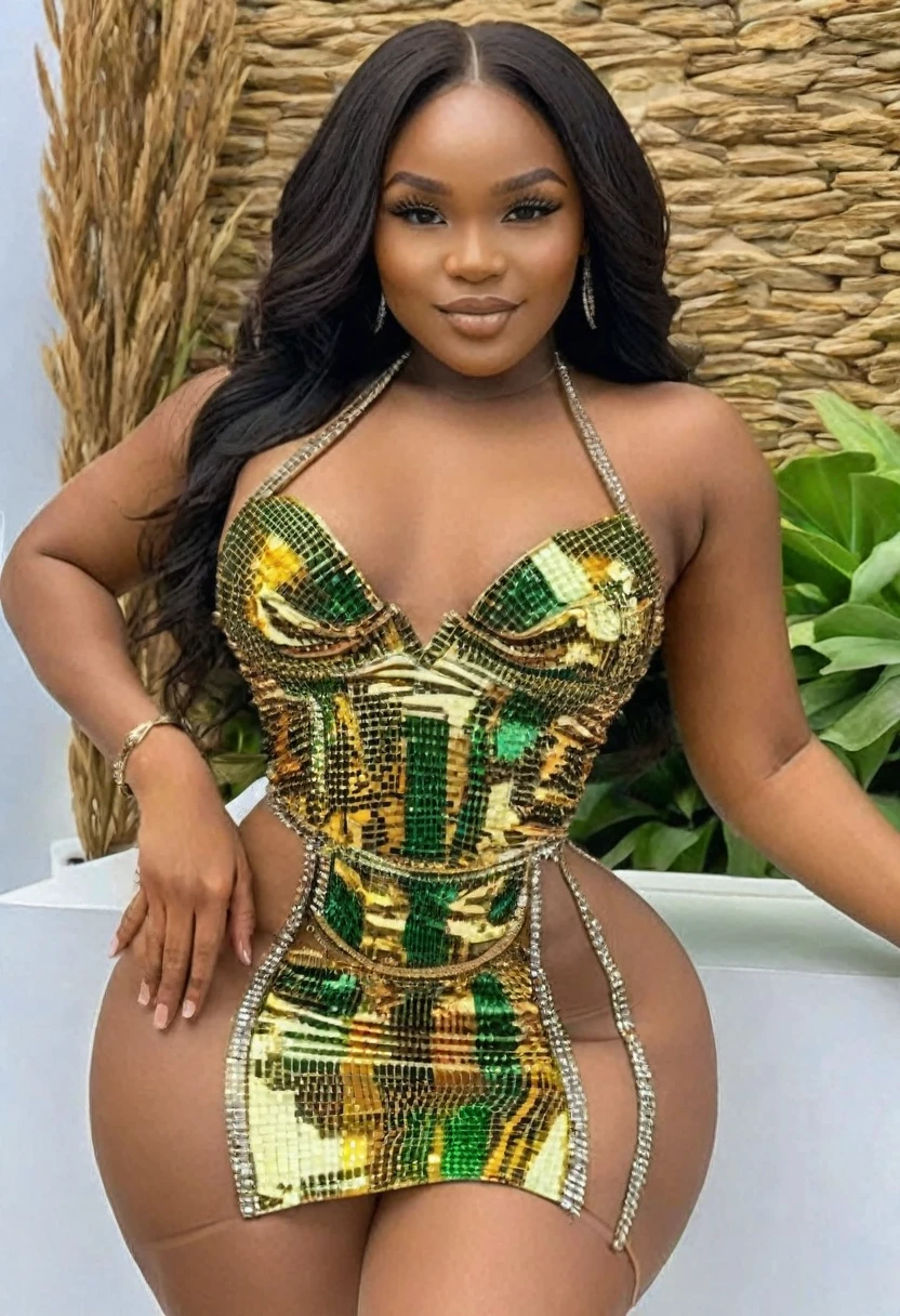 ((Photo medium distance:1.35)), ((Best resolution:1.4)), ((high quality:1.2)), (Work of art), 8k, extremely detailed, ((High detail:1.2)), Solo, ((HotLexi pretty perfect African angolan female with 2)), (dress), (perfect hot body), (square-shaped defined pretty face:1.35),