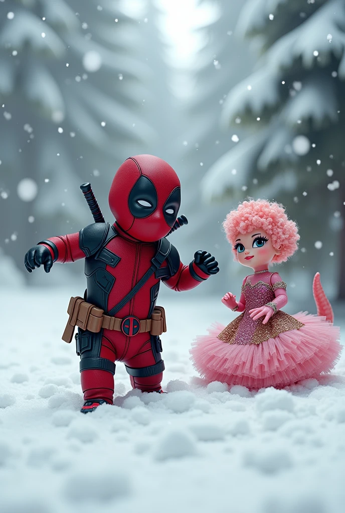 Put baby Deadpool in the snow dancing. Put a snake dressed as a drag queen
