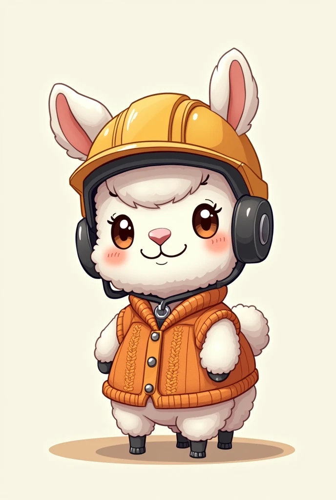 Alpaca drawing vest and safety helmet, anime