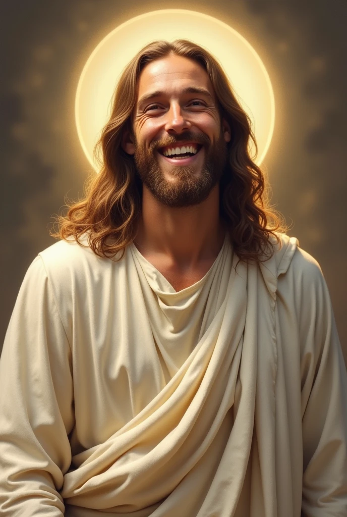 An image of Jesus smiling dressed in white