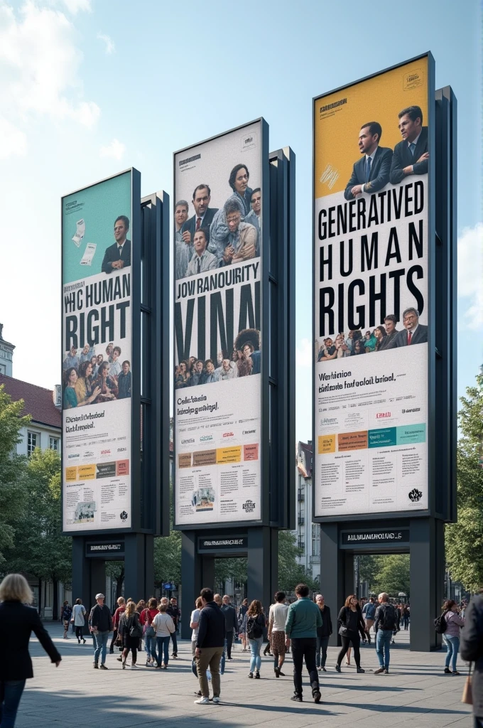 Three billboards explaining each of the three generations of human rights