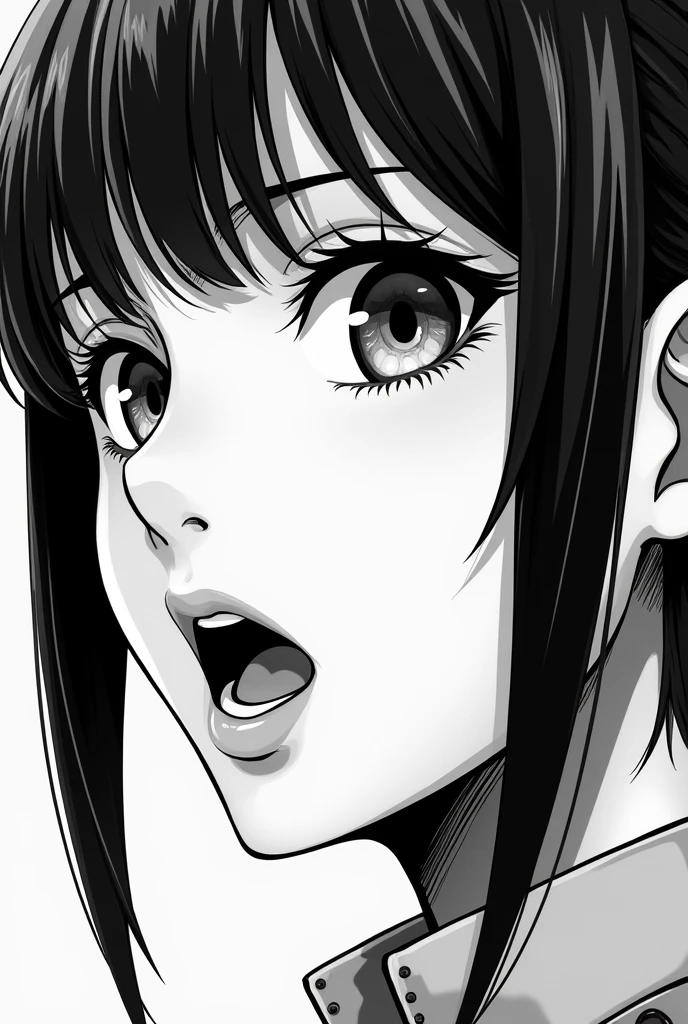 manga style art, ((black and white color ing)), masterpiece, highres, solo, 8k, detailed, perfect face, (ultra high quality), ((blowjob)), shorthair