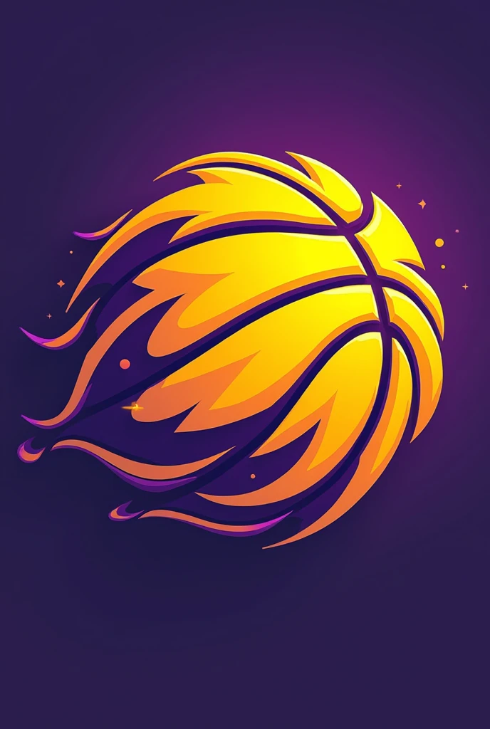 Create a detailed yellow and purple basketball themed Flux logo