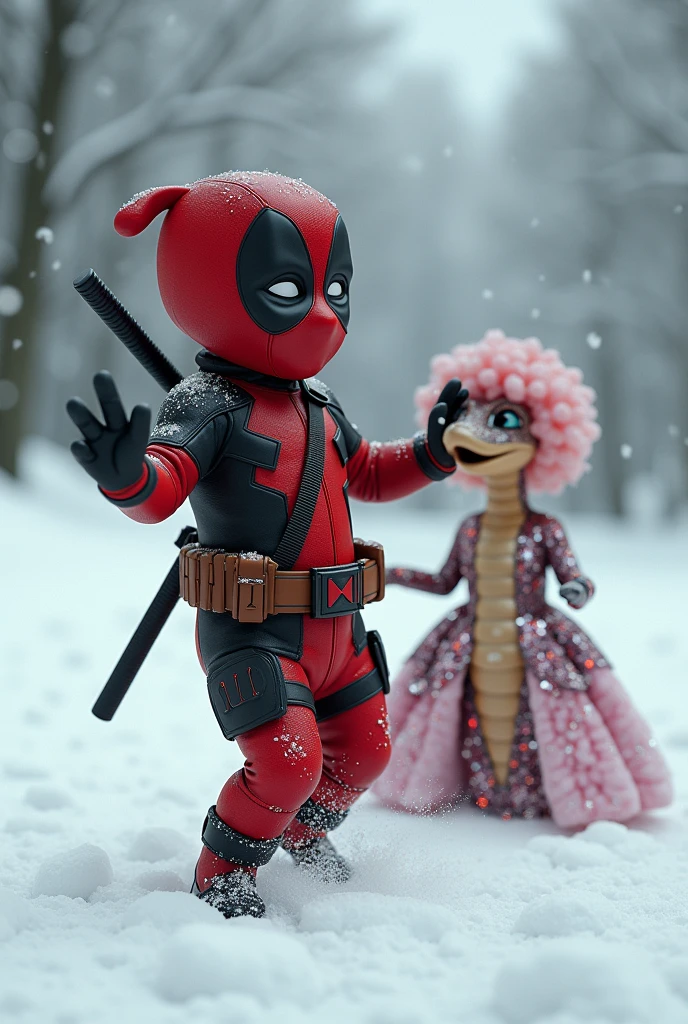 Put baby Deadpool in the snow dancing. Put a snake dressed as a drag queen