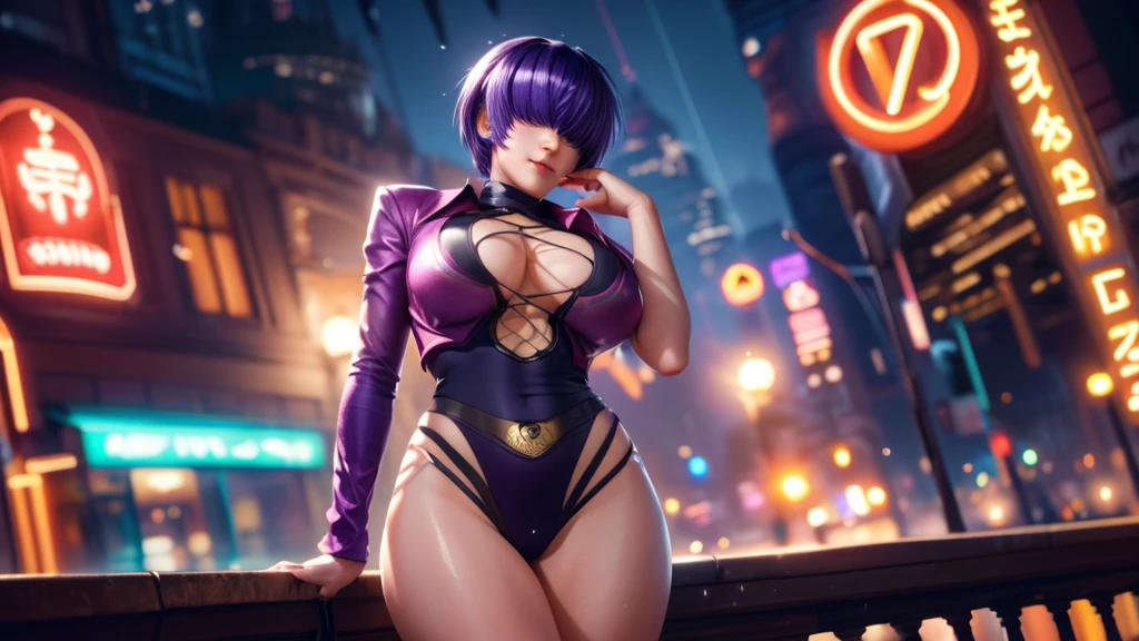 (at night), alone, in a video game scene a background of a beautiful city during the day raining, standing at attention, purple hair, ((purple hair)), 1 girl, alone, 20 years old, young woman, perfect hands , beautiful and perfect symmetrical fingers, beautiful long legs, perfect legs, beautiful body, beautiful nose, beautiful character design, perfect face, look at the viewer (focusing on the entire character), closed mouth, Light_Smile, official art, wallpaper Extremely detailed CG unity 8k, perfect lighting, bright and colorful front lighting, glowing skin (masterpiece: 1.0), (best quality: 1.0), ultra high resolution, 4K, ultra detailed photography, 8K, HDR, high resolution, nonsense: 1.2, Kodak portra 400, film grain, blurred background, bokeh: 1.2, lens flare, (vibrant_color: 1.2), professional photography, (beautiful_face: 1.5), (narrow waist),
