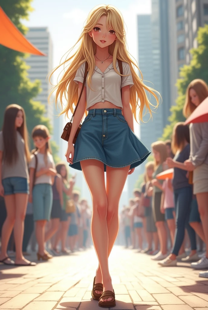 A girl wearing flats and a miniskirt