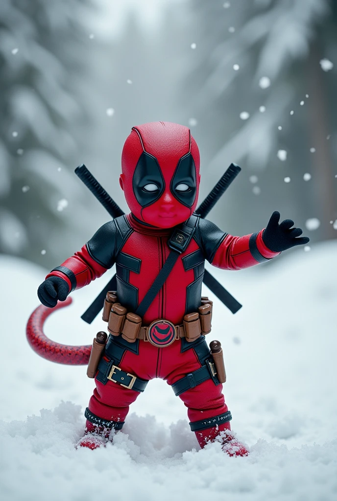 Put baby Deadpool in the snow dancing. Put a snake dressed as a drag queen