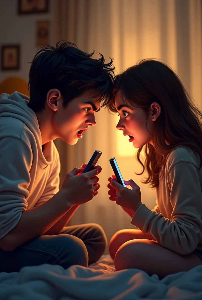 age couple checking each other's cell phones angry