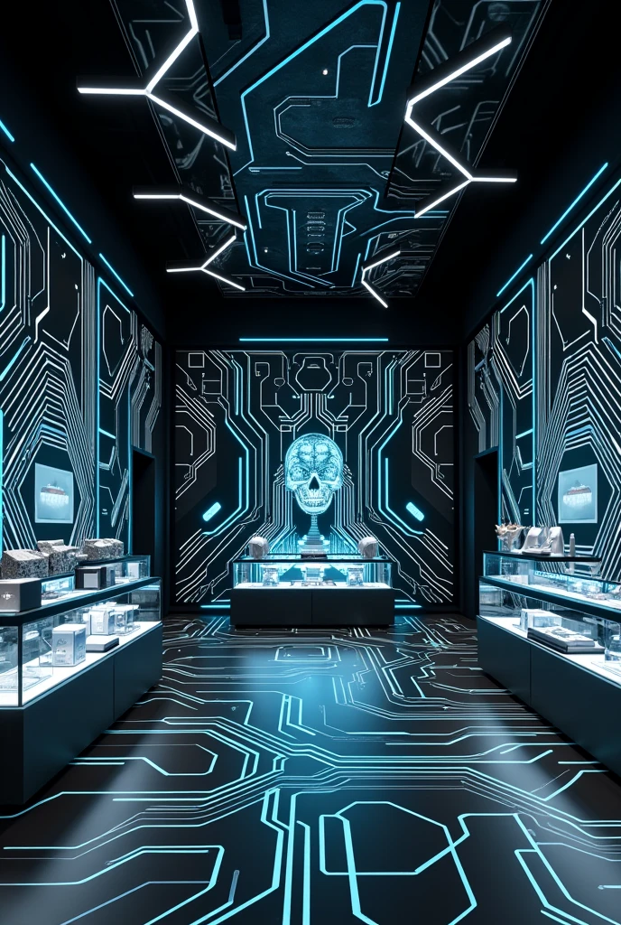 a concept store that is based on the use of a circuit board in its interior design