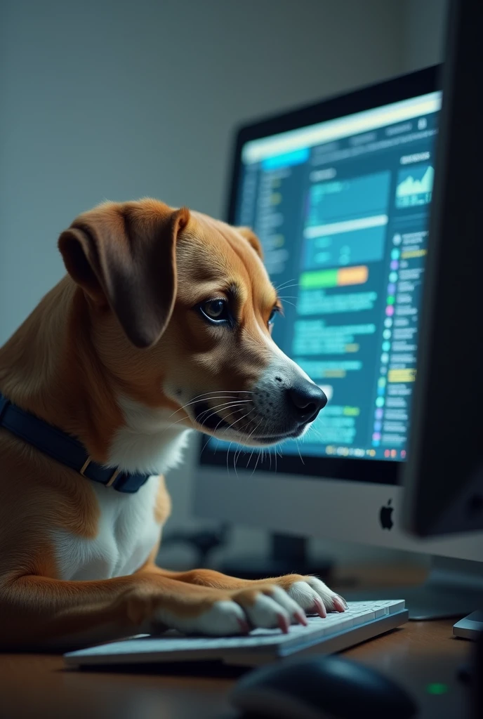 A dog looking at a computer with a serious and concentrated face.
Meme type and it doesn&#39;t look saturated