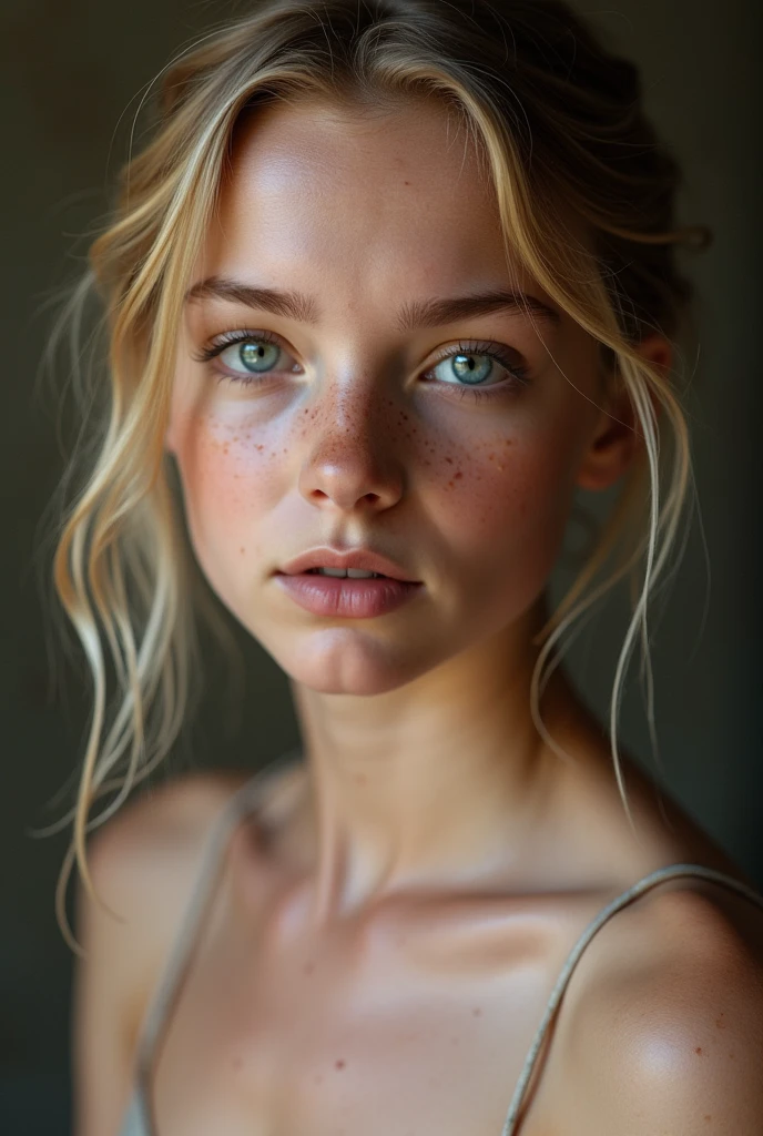 Ein Mädchen 18 Jahre alt lange blonde geflochtene Zöpfe sehr dünn tut naked Ballett, without clothes,flat-chested,small breasts,Make-up smeared,Makeup run,perfect lips, schwarzerLippenstift, braces, freckles,big eyes,blue eyes,sweating, sweats heavily,Wet,Very detailed, best quality, extremely detailed face, perfect lightning, Ballet studio, backdrop, sexly, erotic, unique, 4K, ​masterpiece, naked
INFO
