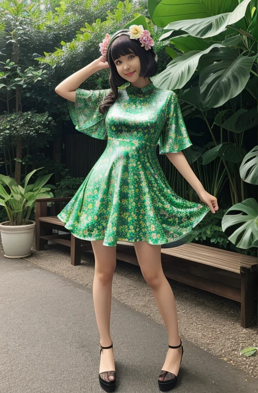 Auralune Merged with a giant flower Rubber Dress green Full body floral pattern costume 光沢のRubber Dress Slime