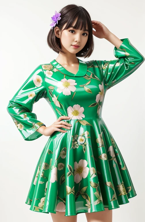 Auralune　Merged with a giant flower　Rubber Dress　green　Full body floral pattern　costume　光沢のRubber Dress　Slime
