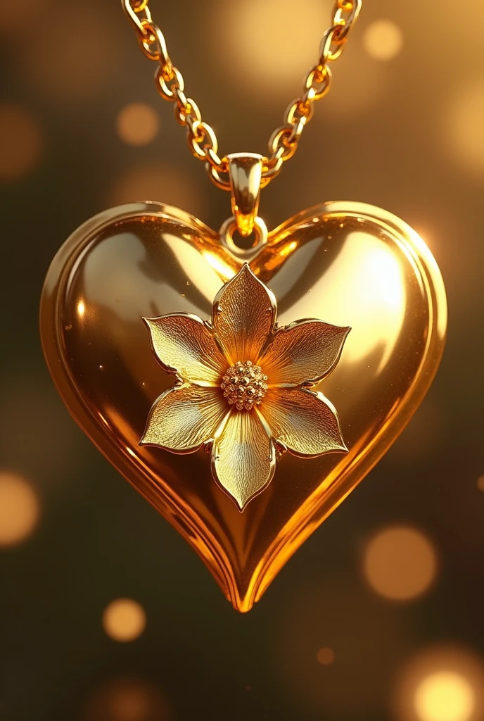 Gold flower pendant and gold heart pendant combined and create one pendant, only flower in heart middle, no spaces in the pendant