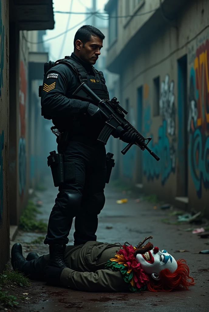 "((best quality)), high contrast, dark, dystopian, a world in despair, oppression, armed police, barbed wire, ruins, decay, hopelessness, riots, revolution, desolation, (1 man), defiance, rebellion."