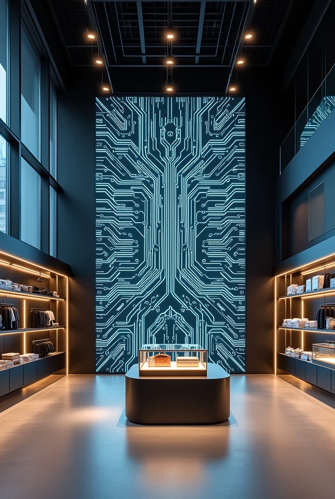 concept store that is based on the use of a circuit board in its interior design