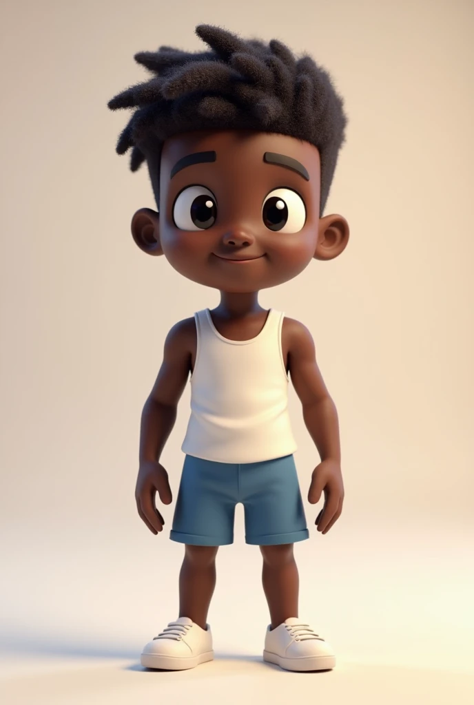 Create an avatar of myself, I'm a dark-haired guy in Cartoon 3D style, I'm wearing a tank top and blue shorts, I'll be a black man with gradient hair.