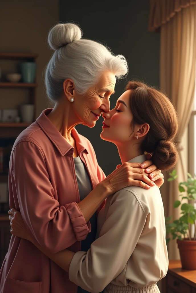 Grandma kissing a very young woman