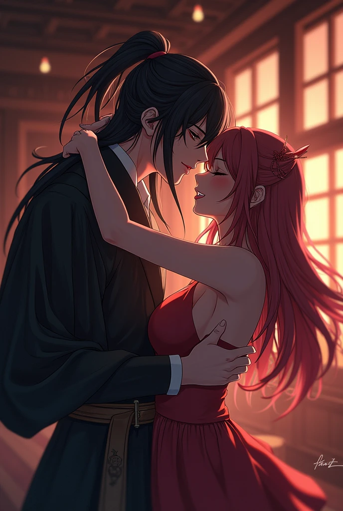 Yae miko from genshin impact kissing raiden shogun while both are naked