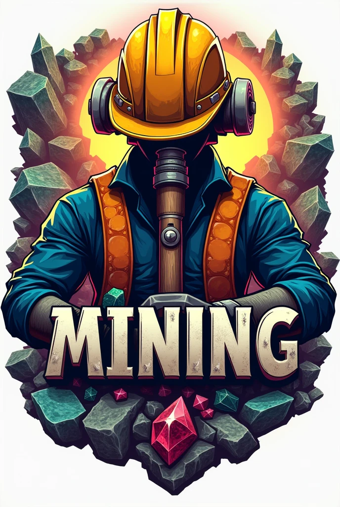 Mining logo with helmet and hammer with mineral background and lettering Mining