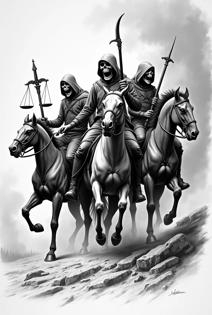 The 4 Horsemen of the Apocalypse, pen and pencil style drawing