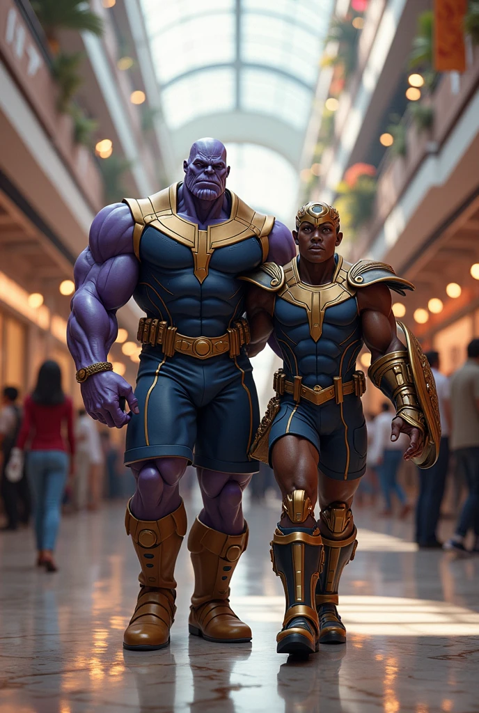 thanos and majimboo muscular are friends in a mall

