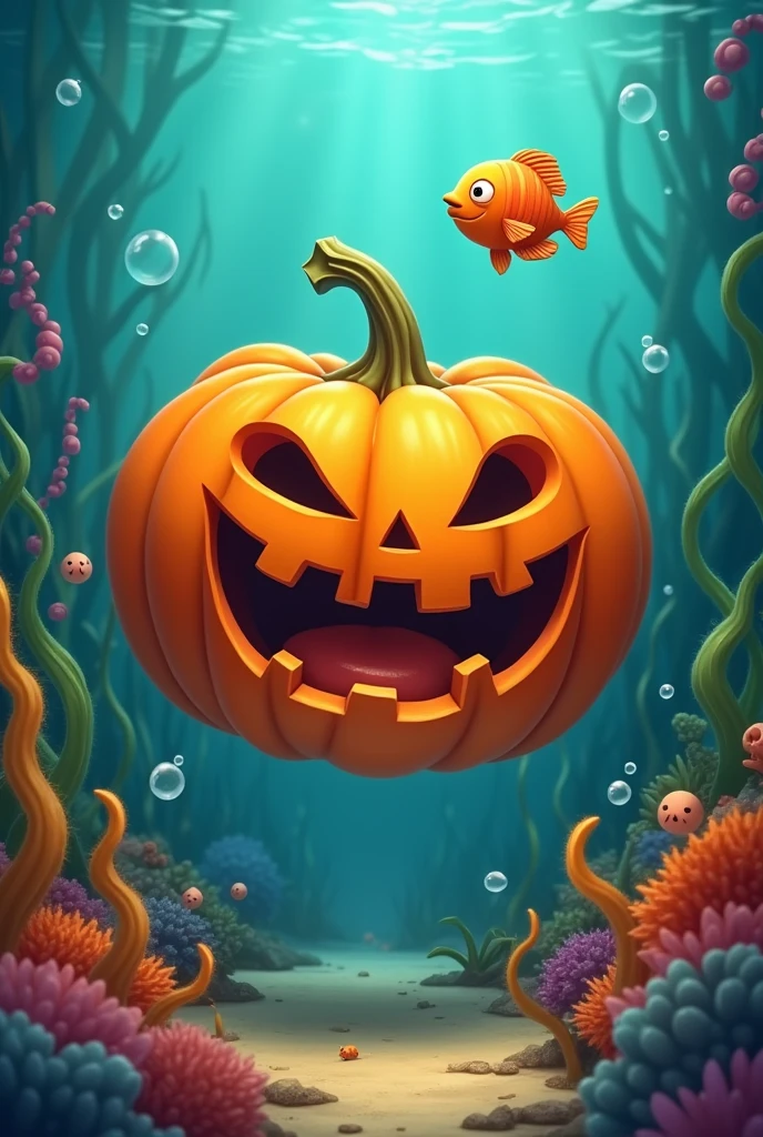 Pumpkin laughing at the fish