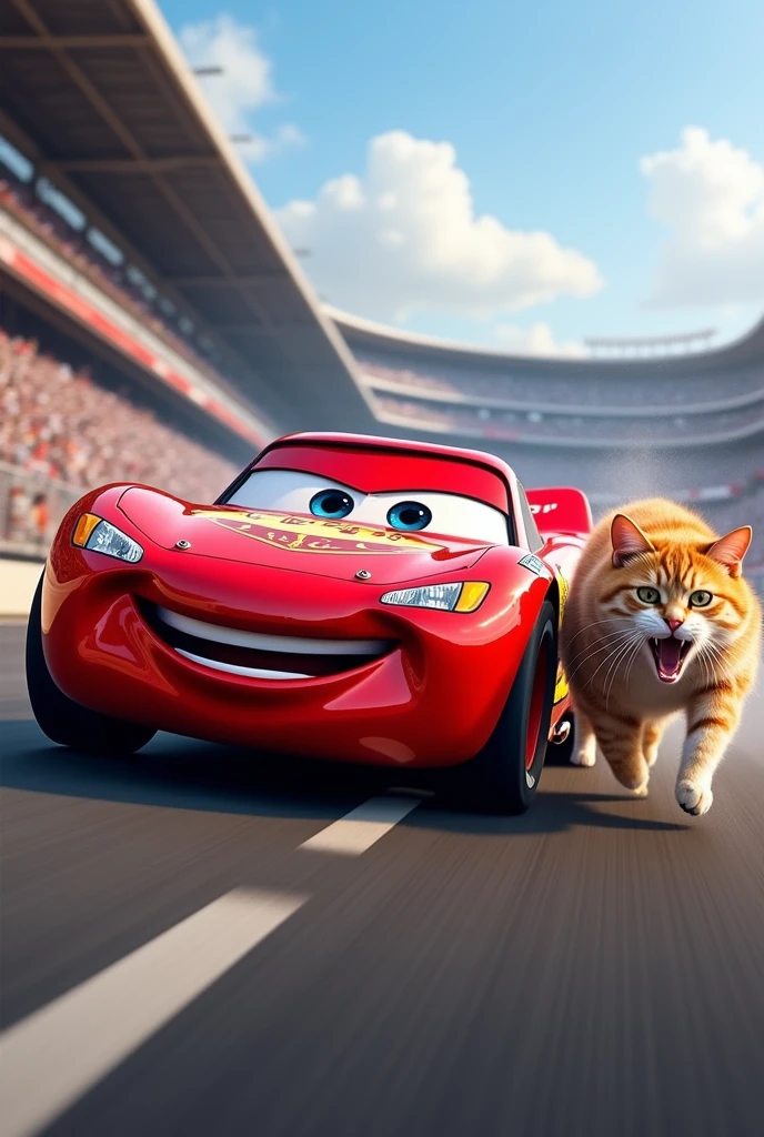 Lightning McQueen hitting a cat