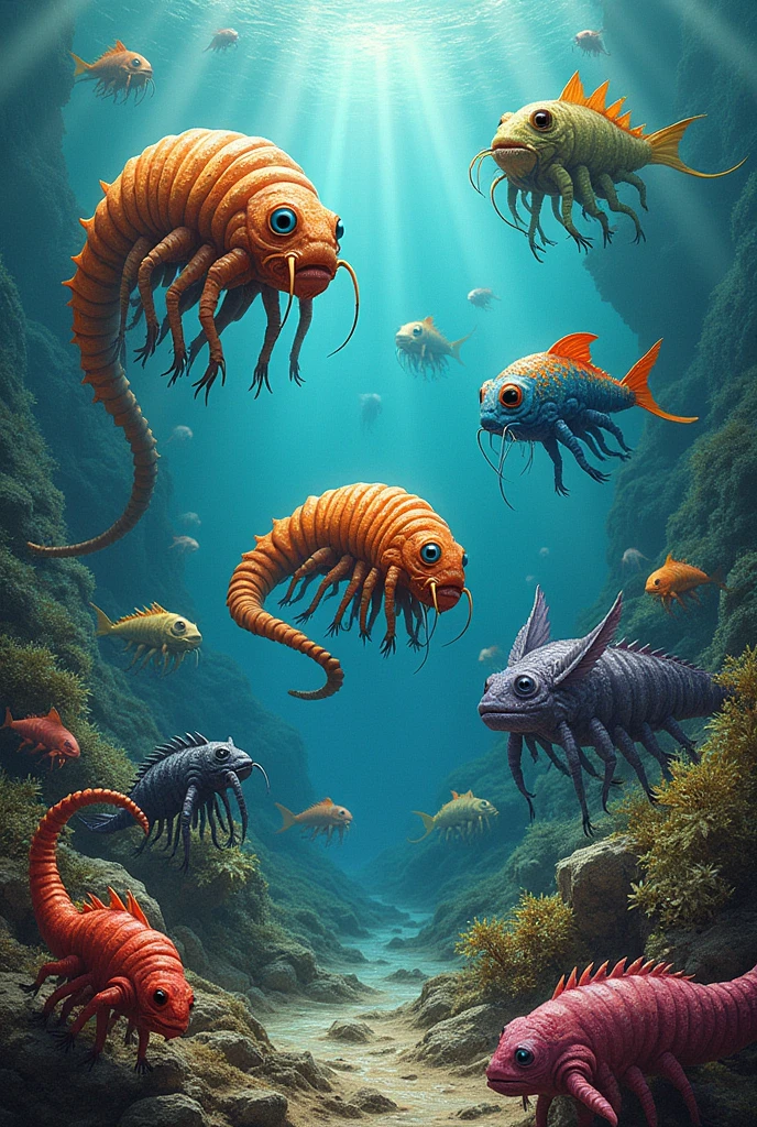 A drawing depicting the diversity of life in the Cambrian.
