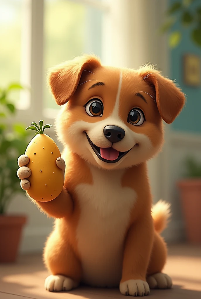 A dog with a potato hand