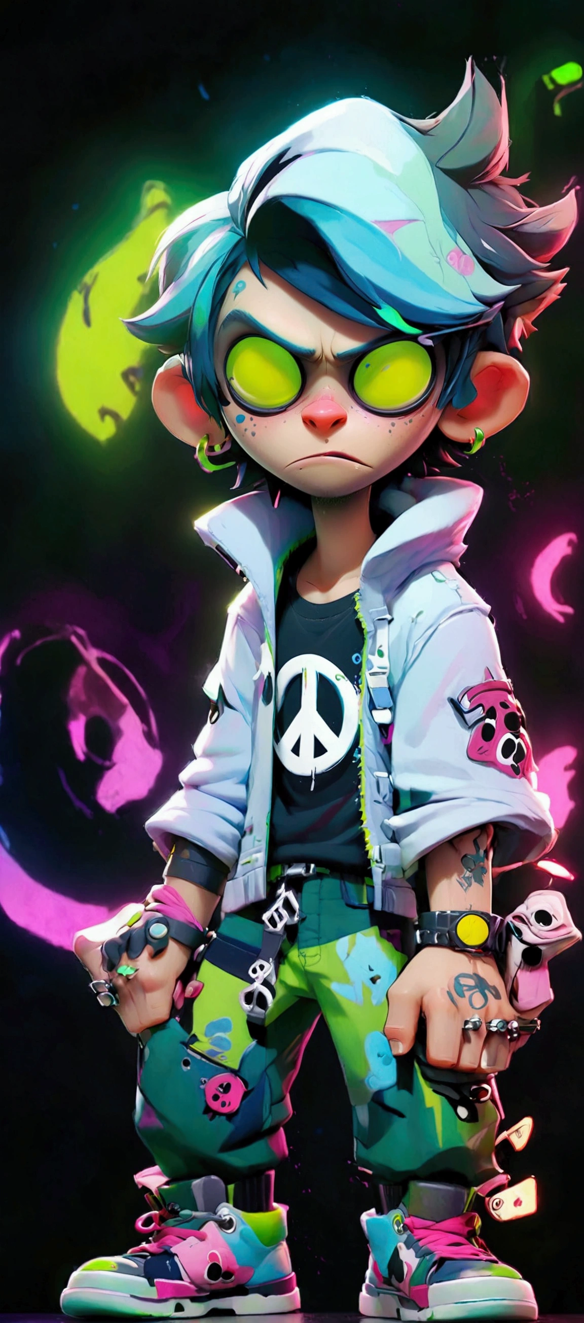 a close up of a person with a peace sign on their hand, cartoon character, 2 d gorillaz, gorillaz style, animation character, peacefull, hippy, 2 d from gorillaz, 2d from gorillaz, lil peep, peace and love, inspired by Eiichiro Oda, 3 d character, 3d character, gorillaz, cartoon image