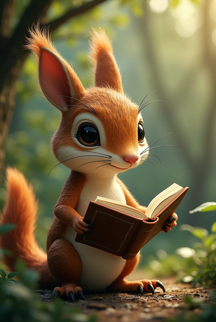 Squirrel-headed dinosaur reading a book