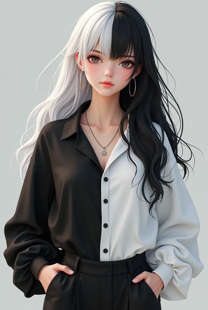 MAKE A SISTER WITH A HAIR WHITE AND BALCK SHIRTS