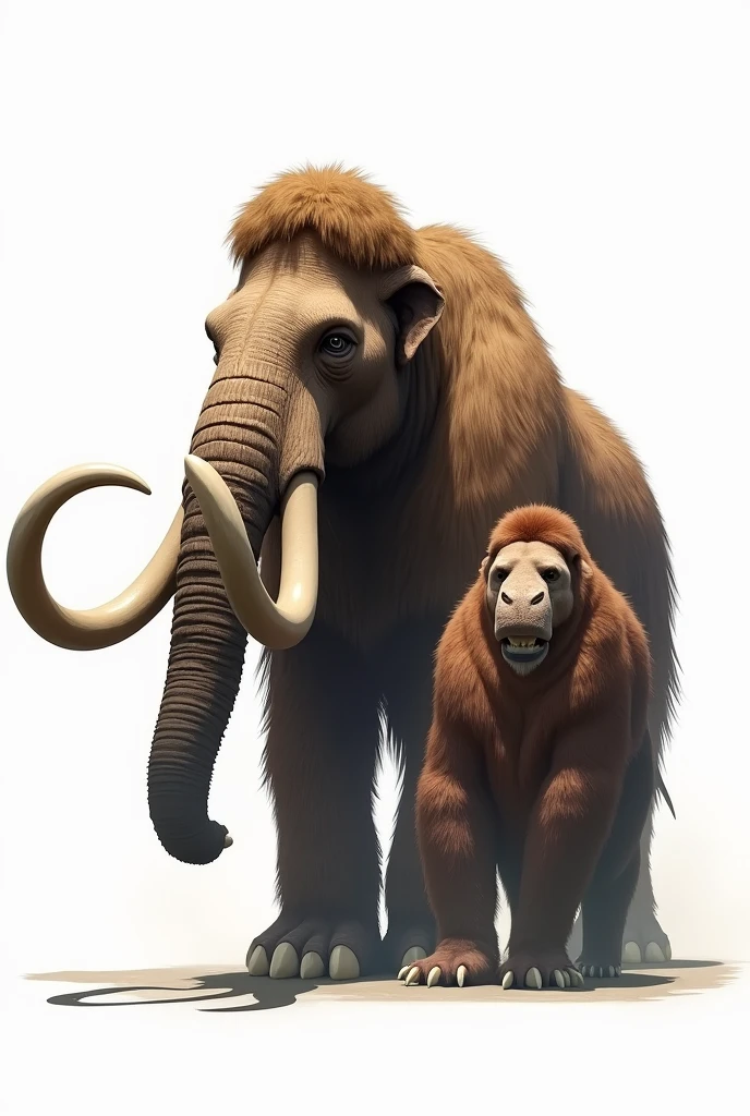 A drawing of a mammoth and a giant sloth on a white background 