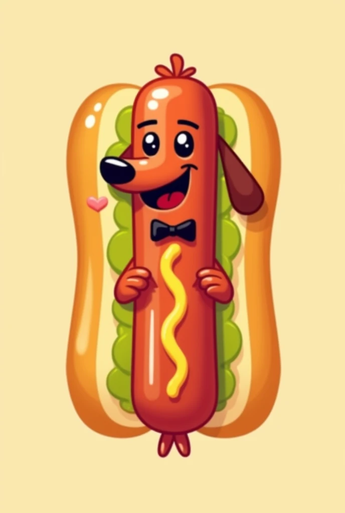 A fun logo, relaxed and funny of a hotdog but with a sausage dog instead of the sausage,
