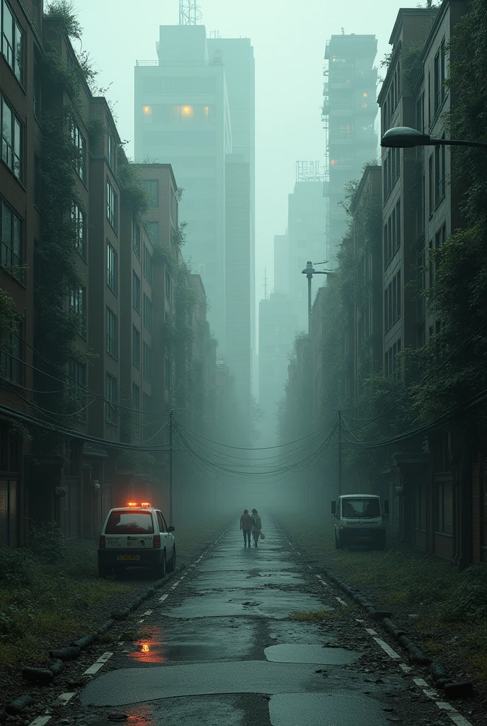 The real world is based on a modern city with a gloomy atmosphere.. The streets are deserted and in ruins, with old buildings and abandoned houses that seem to be decaying. The lighting is dim, with flickering lights and shadows stretching ominously. The city has a labyrinthine design that reflects confusion and disorder..