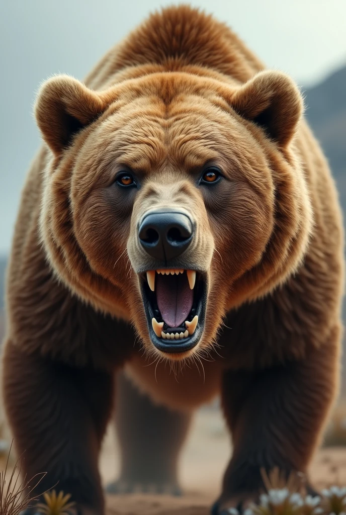 brown bear, very scary, wild, realistic rendering, desert island, wilderness, detailed close up, extreme detailed, incredibly detailed, highly detailed animal fur, extremely detailed face, intricate details, photorealistic, 8k, high resolution, masterpiece, professional, cinematic lighting, dramatic lighting, vibrant colors, natural colors, warm tones