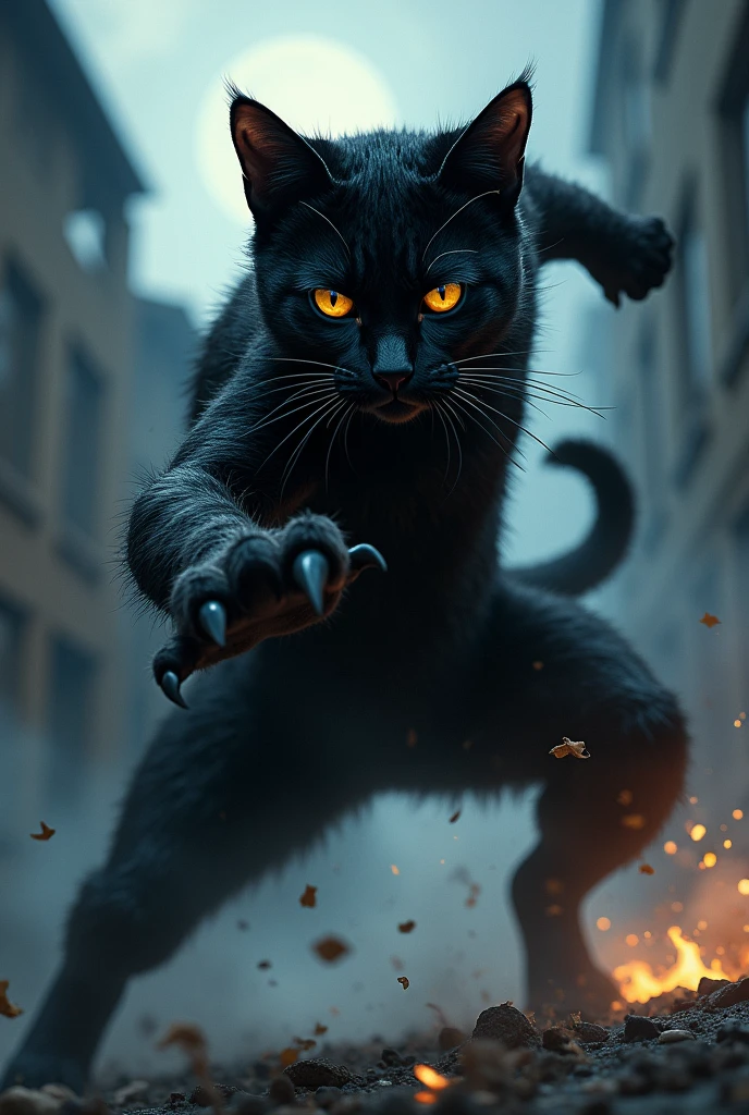 A ninja cat fighting
