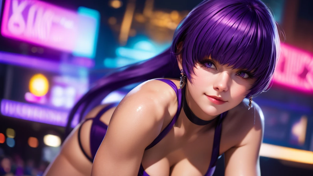 (at night), alone, in a video game scene a background of a beautiful city during the day raining, standing at attention, purple hair, ((purple hair)), 1 girl, alone, 20 years old, young woman, perfect hands , beautiful and perfect symmetrical fingers, beautiful long legs, perfect legs, beautiful body, beautiful nose, beautiful character design, perfect face, look at the viewer (focusing on the entire character), closed mouth, Light_Smile, official art, wallpaper Extremely detailed CG unity 8k, perfect lighting, bright and colorful front lighting, glowing skin (masterpiece: 1.0), (best quality: 1.0), ultra high resolution, 4K, ultra detailed photography, 8K, HDR, high resolution, nonsense: 1.2, Kodak portra 400, film grain, blurred background, bokeh: 1.2, lens flare, (vibrant_color: 1.2), professional photography, (beautiful_face: 1.5), (narrow waist),
