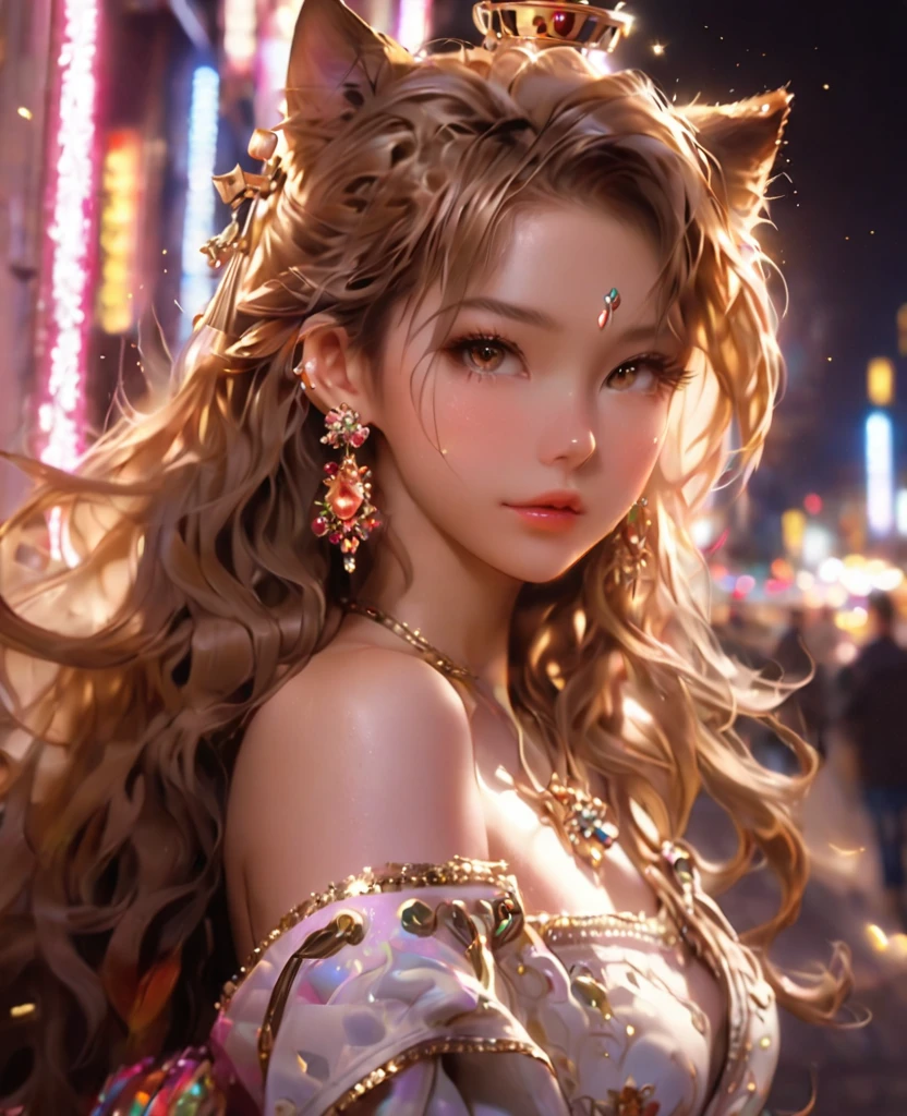8K,an extremely delicate and beautiful,nsfw,nude,topless,pussy,full body Beautiful and realistic skin,Shiny jewel-like earrings,Bedhead,like glitter white and brown hair,beautiful eyes,asian cute girl,full body,Shining brightly night city