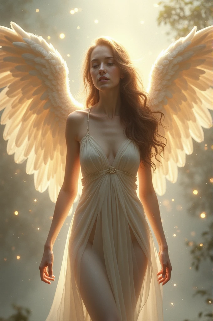 Naked angel breasts showing open wings