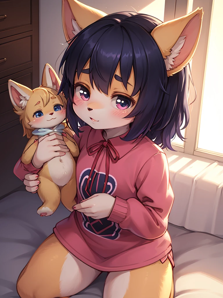 childish girl , playing with stuffed toy , coquettish , Cunning , Fascinating , Seducer , Naughty , innocent , Free-spirited , moist eyes , glossy lips , childish clothes , childish hair tie , Wonderful days , Show secretly