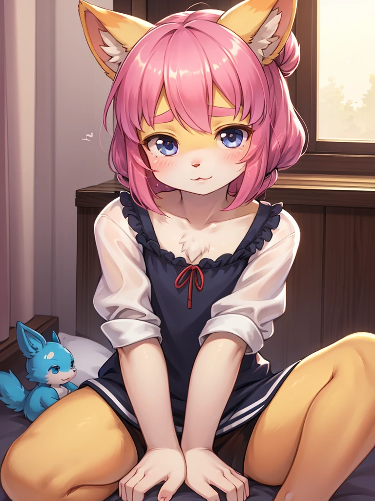childish girl , playing with stuffed toy , coquettish , Cunning , Fascinating , Seducer , Naughty , innocent , Free-spirited , moist eyes , glossy lips , childish clothes , childish hair tie , Wonderful days , Show secretly