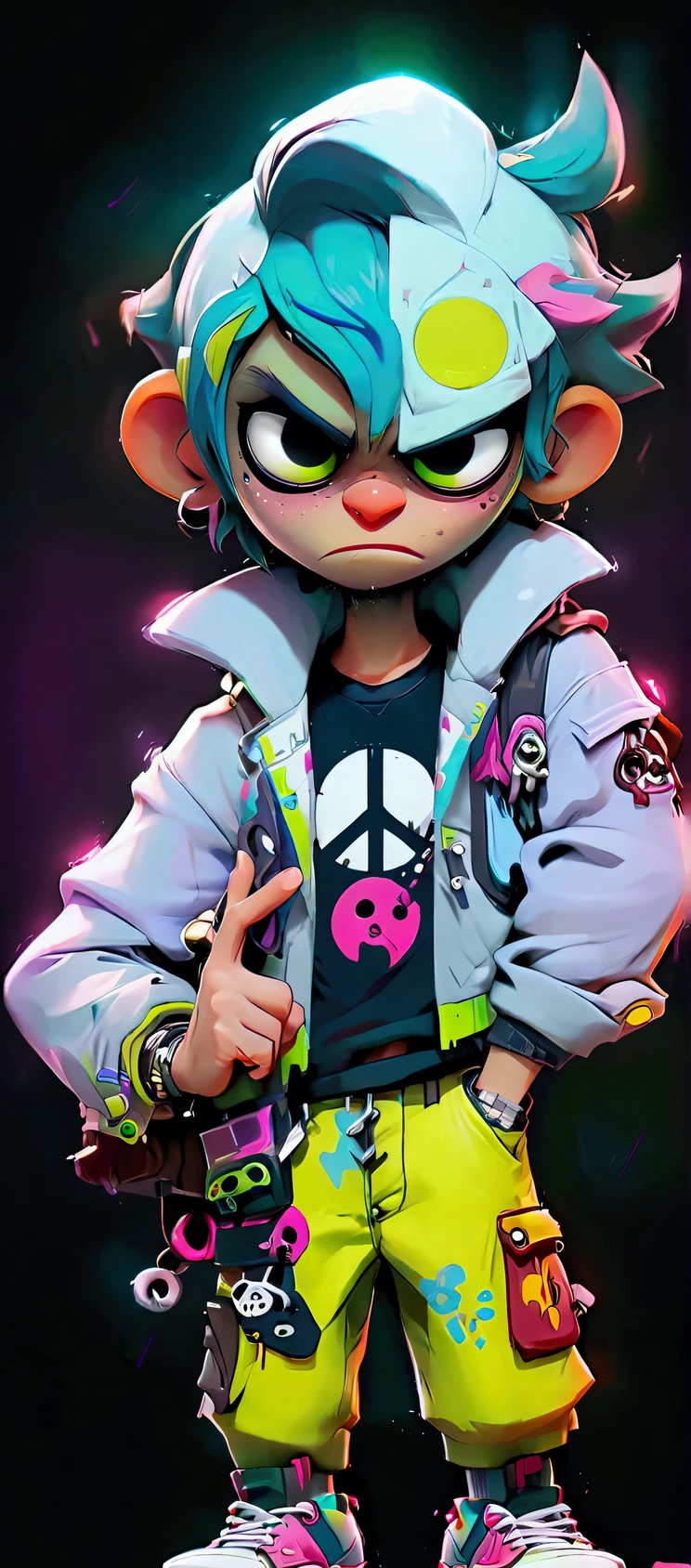 a close up of a person with a peace sign on their hand, cartoon character, 2 d gorillaz, gorillaz style, animation character, peacefull, hippy, 2 d from gorillaz, 2d from gorillaz, lil peep, peace and love, inspired by Eiichiro Oda, 3 d character, 3d character, gorillaz, cartoon image