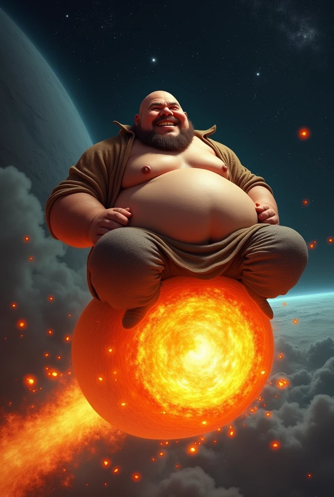 Fat man riding a meteor