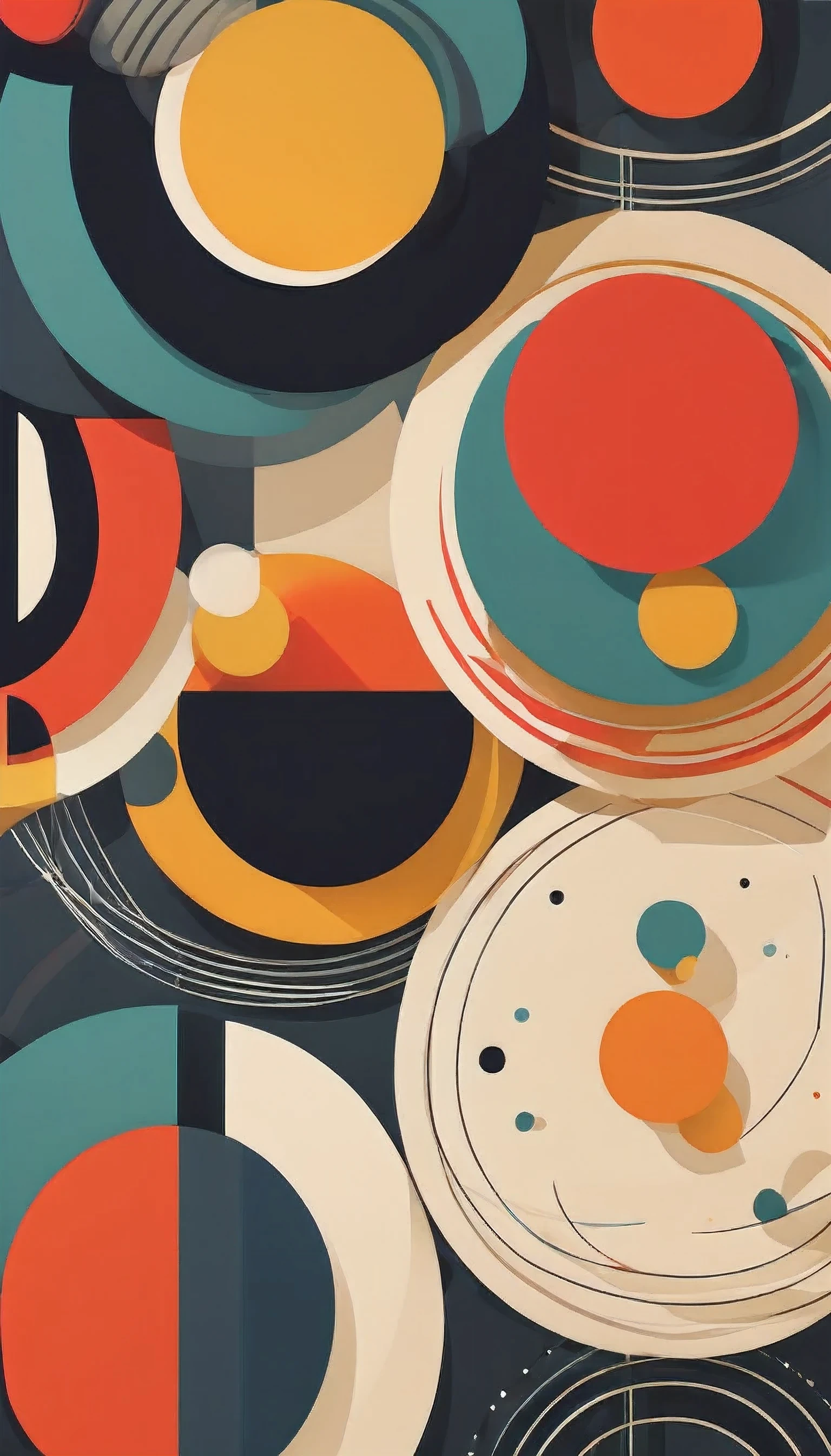 a close up of a pattern of circles and lines, inspired by Bauhaus, inspired by Tim Biskup, inspired by Lubin Baugin, abstract forms and shapes, abstract art representing data, modernist art style, abstract shapes, abstract concept, graphic shapes, playful composition, modern illustration, colorful illustration, flat illustration, abstract geometrical shapes